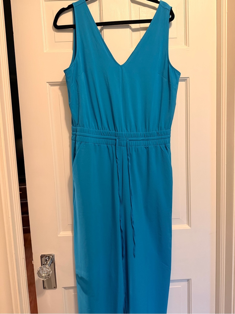 Athleta Bright Turquoise V-Neck Sleeveless Maxi Jumpsuit